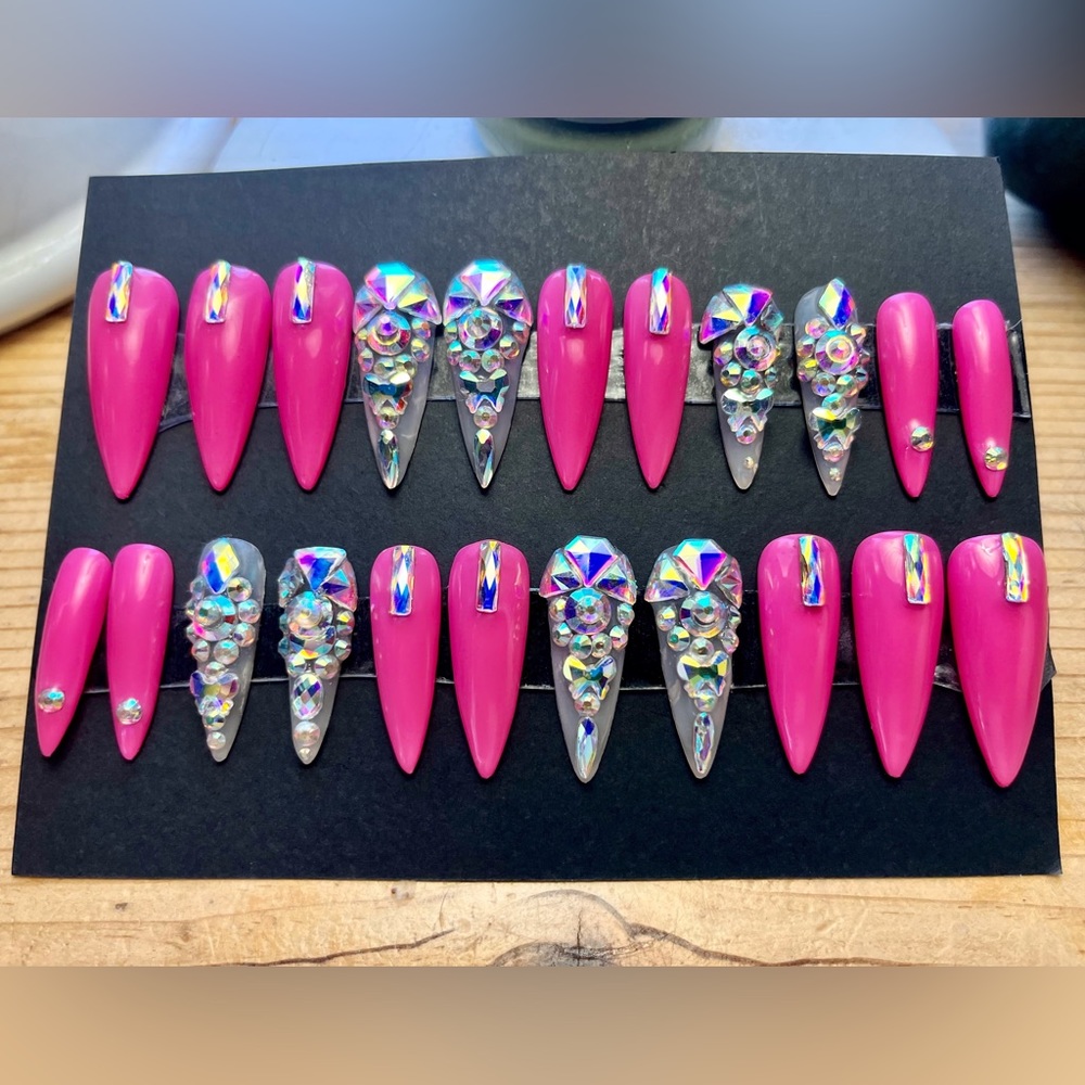 Hot pink glam gel stiletto box